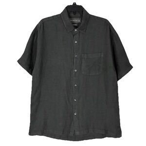 Abercrombie & Fitch Grey Oversized Linen Button Shirt M Boxy Short Sleeve Casual